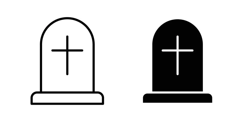 Tombstone icon solid, line, and editable vector set. Stock Illustration