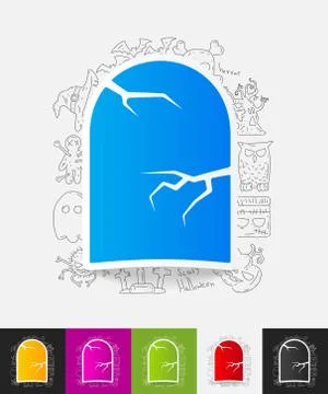 Tombstone paper sticker with hand drawn elements Stock Illustration