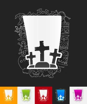 Tombstone paper sticker with hand drawn elements Stock Illustration