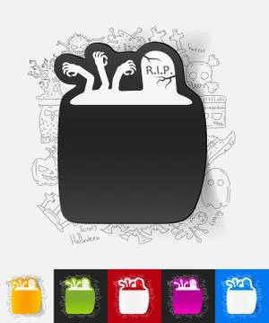 Tombstone paper sticker with hand drawn elements 库存插图