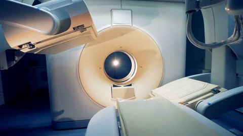 Tomographic scanning platforms are getting ready. Nobody in an MRI apparatus. Stock Footage 90085768