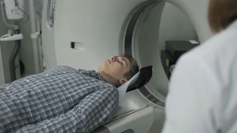 Tomographic Scanning Platforms. Mri Scanner, Tomograph With Patient Getting. Stock Footage 107493309