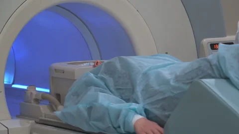 Tomographic Scanning Platforms. Mri Scanner, Tomograph With Patient Getting Video stock 112910768