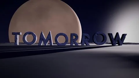 Tomorrow 3D Stone Text on an Alien Plateau with a Rising Planet Stock Illustration