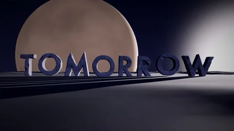 Tomorrow Monolithic Letters on a Barren Alien Plateau with a Planet Rising on Stock Footage 341855143