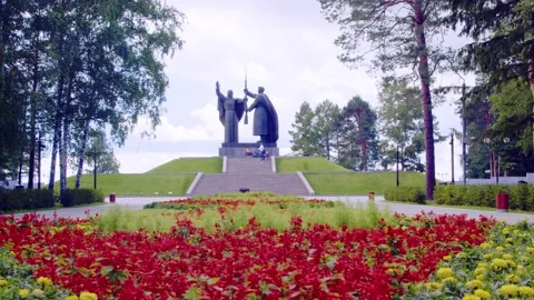 Tomsk is a monument to the Second World War rear- front Stock Footage 170030521