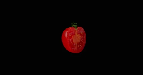 Tomtato half rotating with black background Stock Footage 233581000