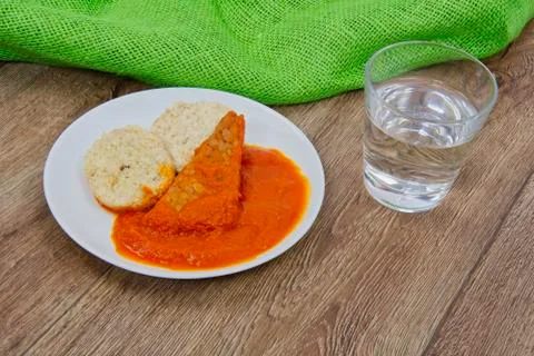 Tomto sauce with dumpling on a table Stock Photos