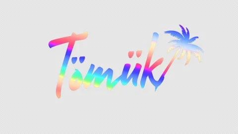 Tomuk. Multicolor gradient bright contrast inscription, palm tree. 4K Stock Footage 157200057