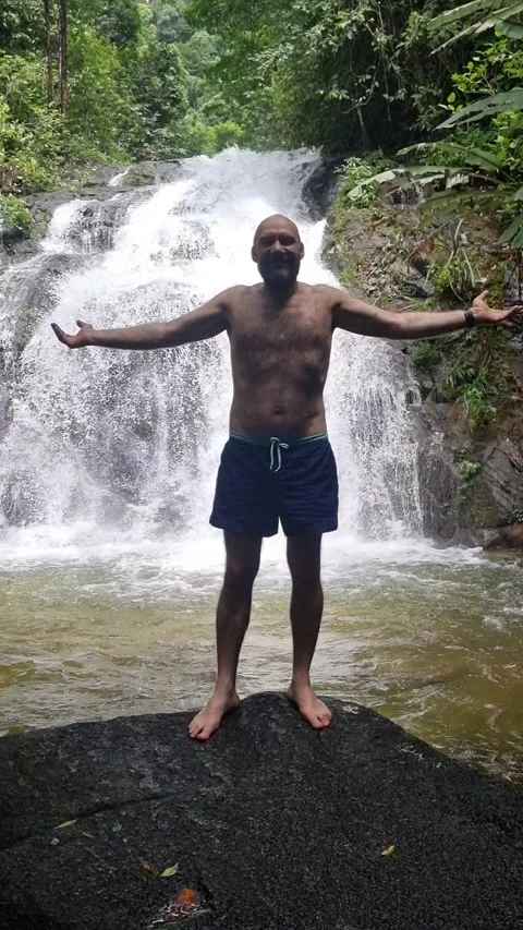 Ton Chong Fa Waterfall is a five-tiered waterfall located in Khao Lak Stock Footage 318813995