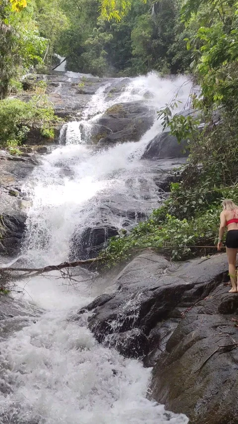 Ton Chong Fa Waterfall waterfall in Khao Lak-Lam Ru National Park Stock Footage 318814726