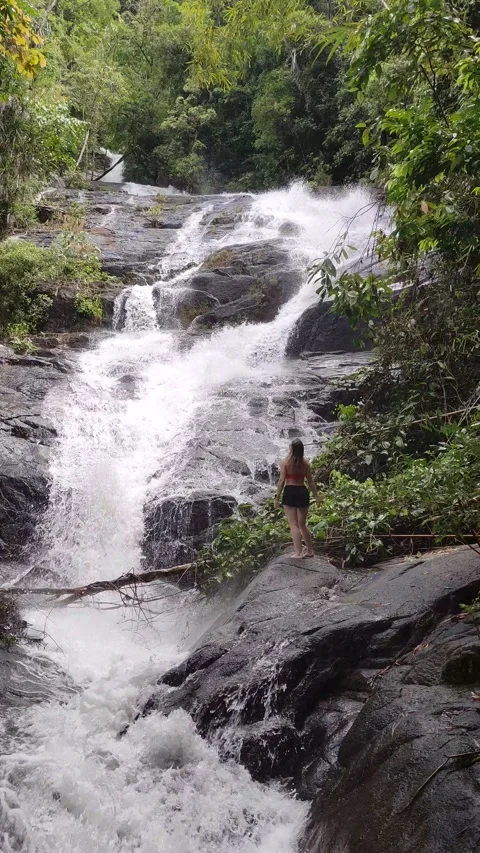Ton Chong Fa Waterfall waterfall in Khao Lak-Lam Ru National Park Stock Footage 318814729