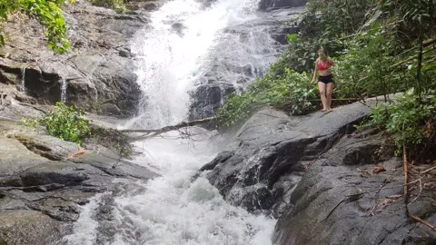 Ton Chong Fa Waterfall waterfall in Khao Lak-Lam Ru National Park Stock Footage 318814732