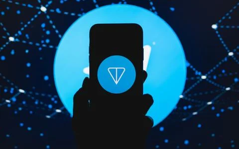 TON logo on the smartphone screen. Stock Photos
