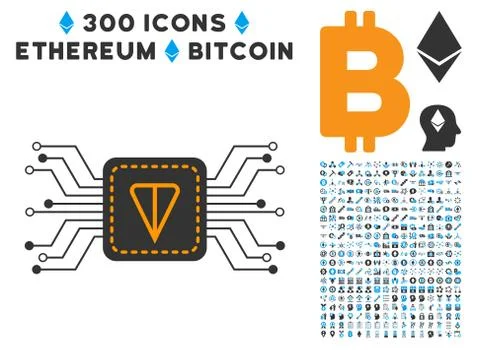 Ton Wallet Circuit Flat Icon with Bonus Stock Illustration