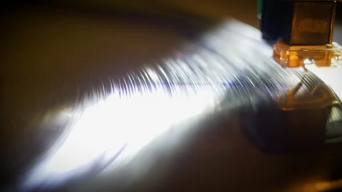 Tonearm on vinyl record player Stock Footage 107382576