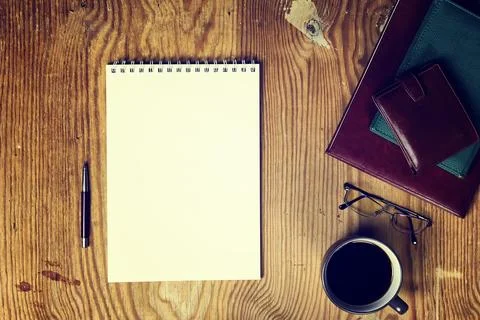 Toned table write hand top view Stock Photos