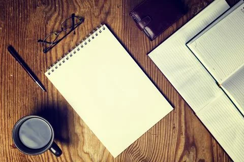 Toned table write hand top view Stock Photos