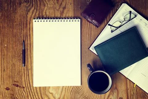 Toned table write hand top view Stock Photos