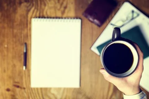 Toned table write hand top view Stock Photos