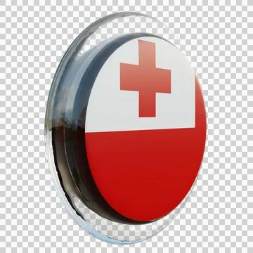 Tonga 3d illustration flag on pole. Wood flagpole Stock Illustration