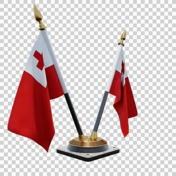 Tonga 3d illustration flag on pole. Wood flagpole Stock Illustration