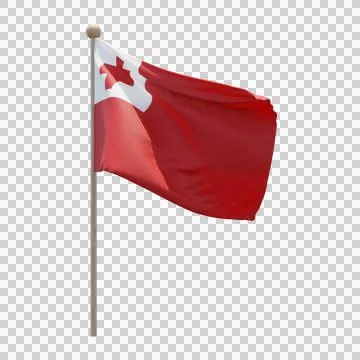 Tonga 3d illustration flag on pole. Wood flagpole Stock Illustration
