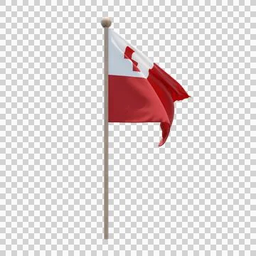 Tonga 3d illustration flag on pole. Wood flagpole Stock Illustration