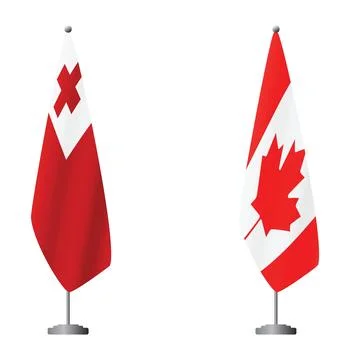 Tonga and Canada flags on flagpoles for official ceremonies and meetings Stock Illustration