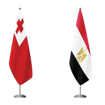 Tonga and Egypt flags on flagpoles for official ceremonies and meetings Stock Illustration
