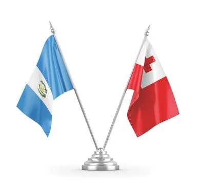 Tonga and Guatemala table flags isolated on white 3D rendering Stock Illustration
