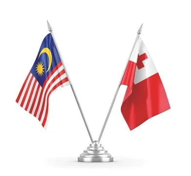 Tonga and Malaysia table flags isolated on white 3D rendering Stock Illustration