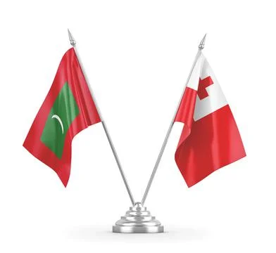 Tonga and Maldives table flags isolated on white 3D rendering Stock Illustration