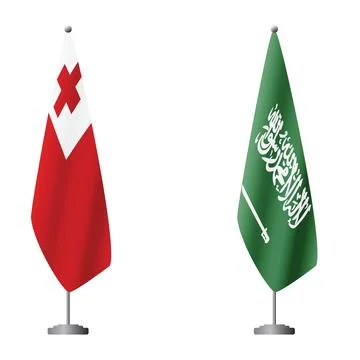 Tonga and Saudi Arabia flags on flagpoles for official ceremonies and meetings Stock Illustration