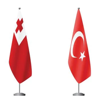 Tonga and Turkey flags on flagpoles for official ceremonies and meetings Stock Illustration