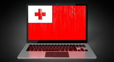 Tonga - country flag and binary code on laptop screen Stock Illustration