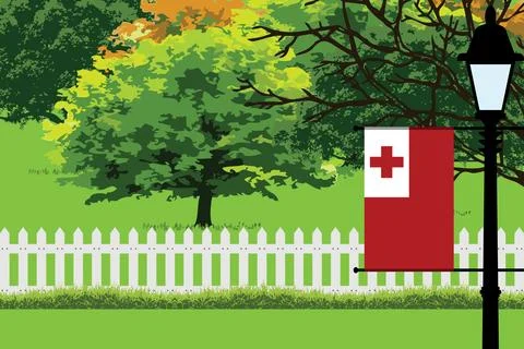 Tonga Day Trees Lamp Vector Illustration Stock Illustration