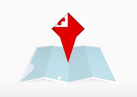 Tonga is depicted on a folded paper map and pinned location marker with fla.. Stock Illustration