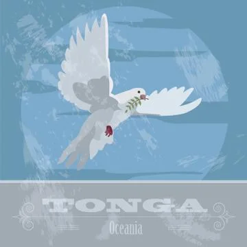 Tonga. Dove. Retro styled image Stock Illustration