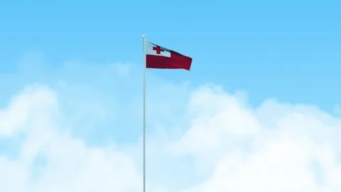 Tonga Flag 3D Render Animation Waving on Pole with Blue Sky Stock-Footage 332963096