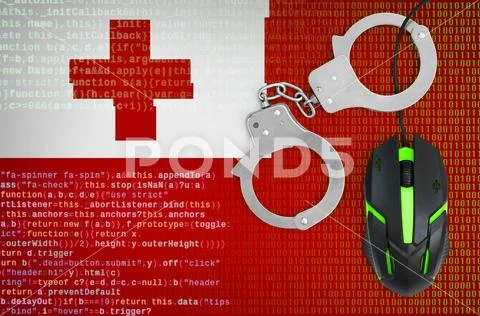 Tonga flag and handcuffed computer mouse. Combating computer crime, hackers Stock Photos