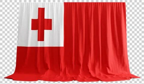 Tonga Flag Curtain in 3D Rendering called Flag of Tonga Stock Illustration