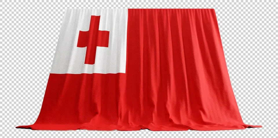 Tonga Flag Curtain in 3D Rendering called Flag of Tonga Stock Illustration