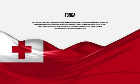 Tonga flag design. Waving Tonga flag made of satin or silk fabric. Stock Illustration