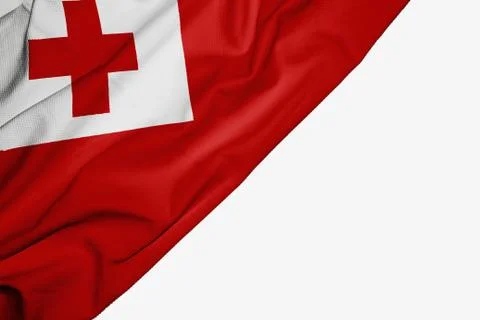 Tonga flag of fabric with copyspace for your text on white background. Stock Illustration