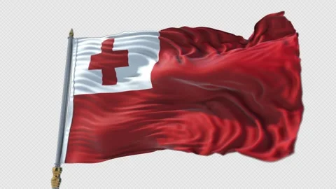 Tonga Flag on a flagpole Waving on Transparent Alpha Background Stock-Footage 292929320