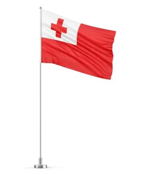 Tonga flag on a flagpole white background 3D illustration Stock Illustration