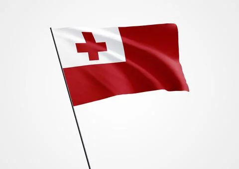 Tonga flag flying high in the white isolated background. June 04 Tonga indepe Stock Illustration