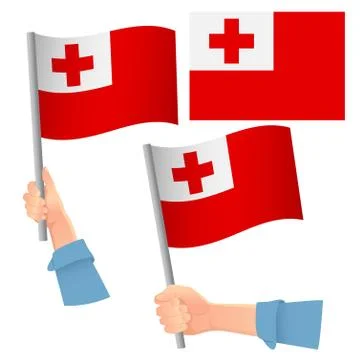 Tonga flag in hand set Stock Illustration