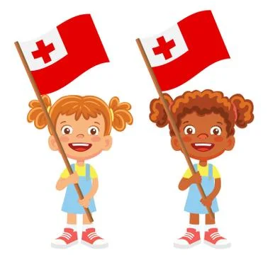 Tonga flag in hand set Stock Illustration